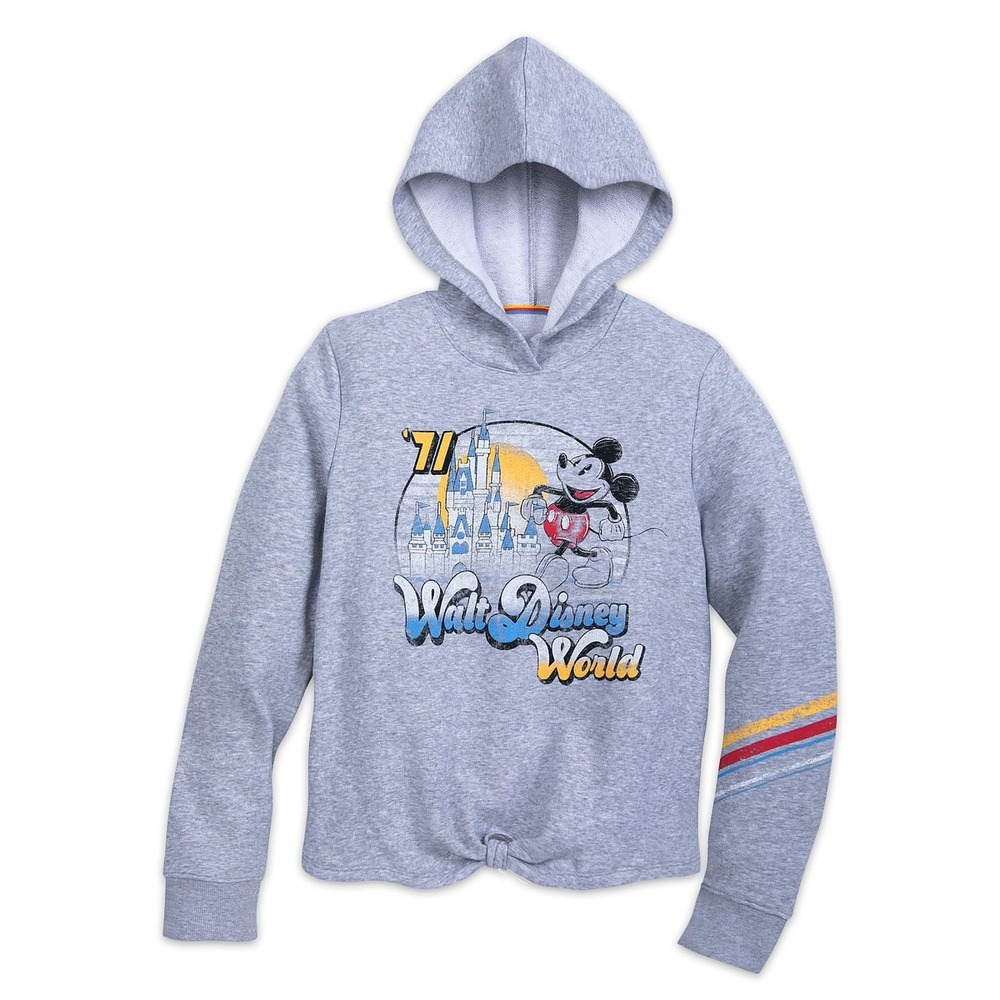 Disney Parks Walt Disney World '71 Retro Mickey Mouse Grey Cropped Hoodie Small